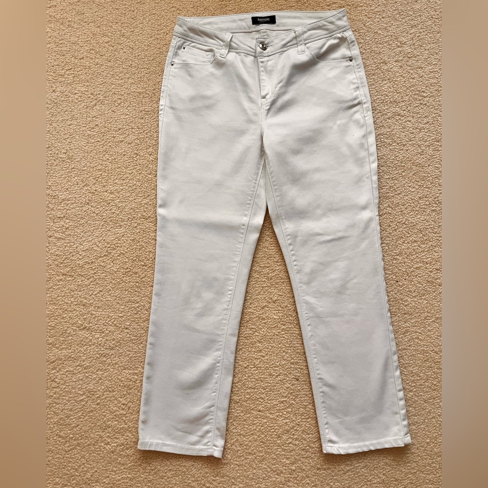 Kensie Women's Straight Leg Cream Jeans